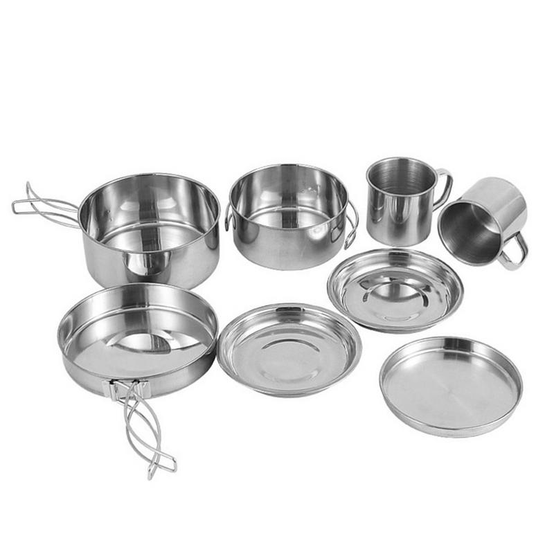 Outdoor Camping Kitchen Set - 8pcs/set Stainless Steel Outdoor Camping Cookware