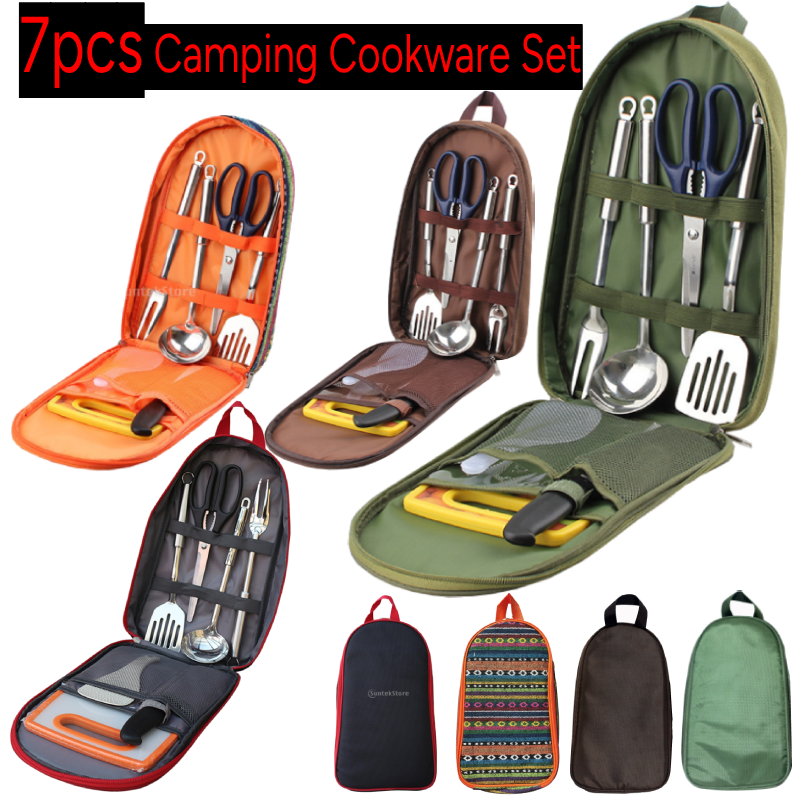 Outdoor Camping Kitchen Set - 7pcs Camping Kitchen Utensil Set with