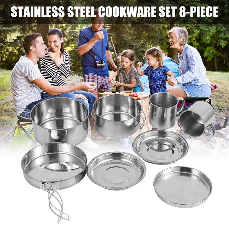 8pcs/set Stainless Steel Outdo - Outdoor Camping Kitchen Set ulasan dan harga
