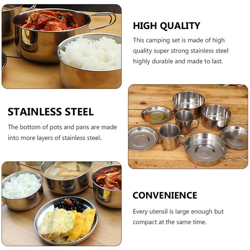 8pcs/set Stainless Steel Outdo - Outdoor Camping Kitchen Set ulasan dan harga