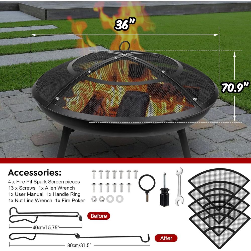 36 Inch Round Mesh Fire Pit Sc - Outdoor Camping Fire Pit ulasan dan harga