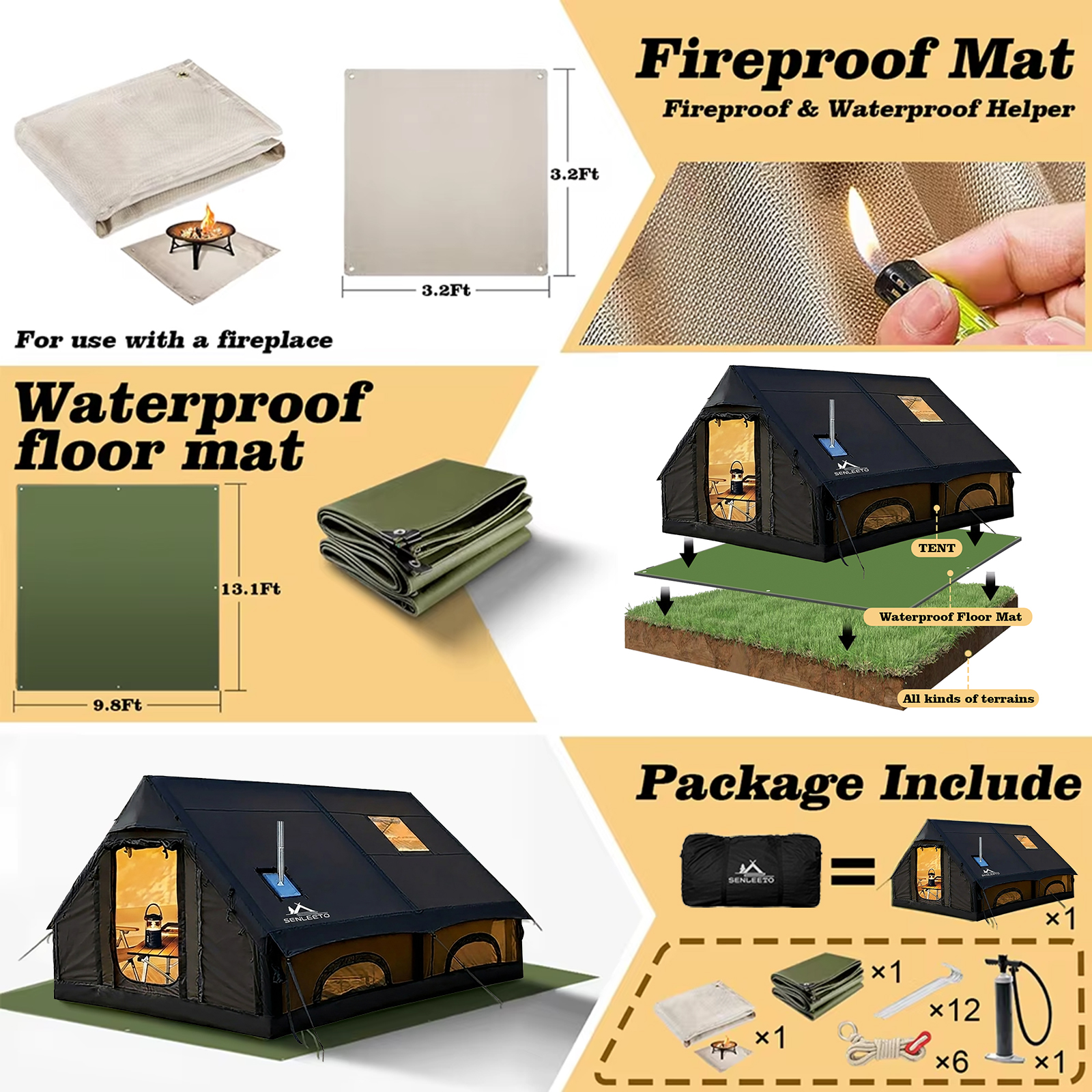 SENLEETO 129FT² Black Inflatab - Outdoor Camping Mats Large ulasan dan harga