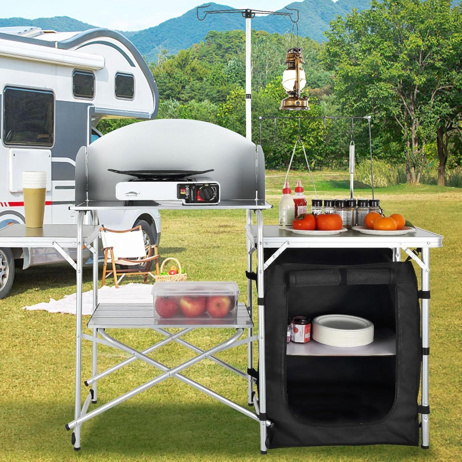 Camping Kitchen Table, Folding - Outdoor Camping Table With Storage ulasan dan harga