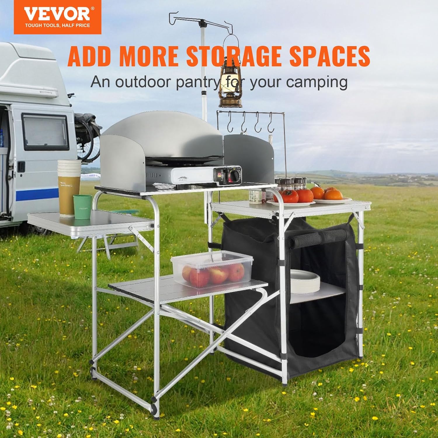 Camping Kitchen Table, Folding - Outdoor Camping Table With Storage ulasan dan harga