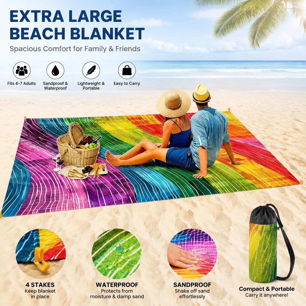 200x240cm Rainbow Beach Mat Sa - Outdoor Camping Mats Large ulasan dan harga