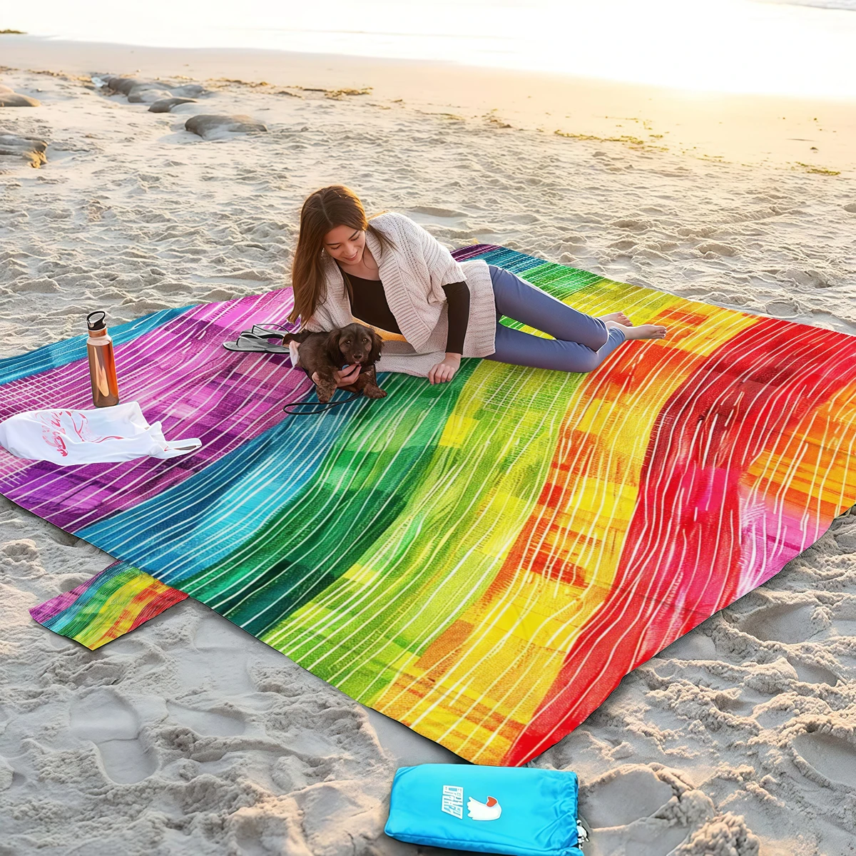 200x240cm Rainbow Beach Mat Sa - Outdoor Camping Mats Large ulasan dan harga