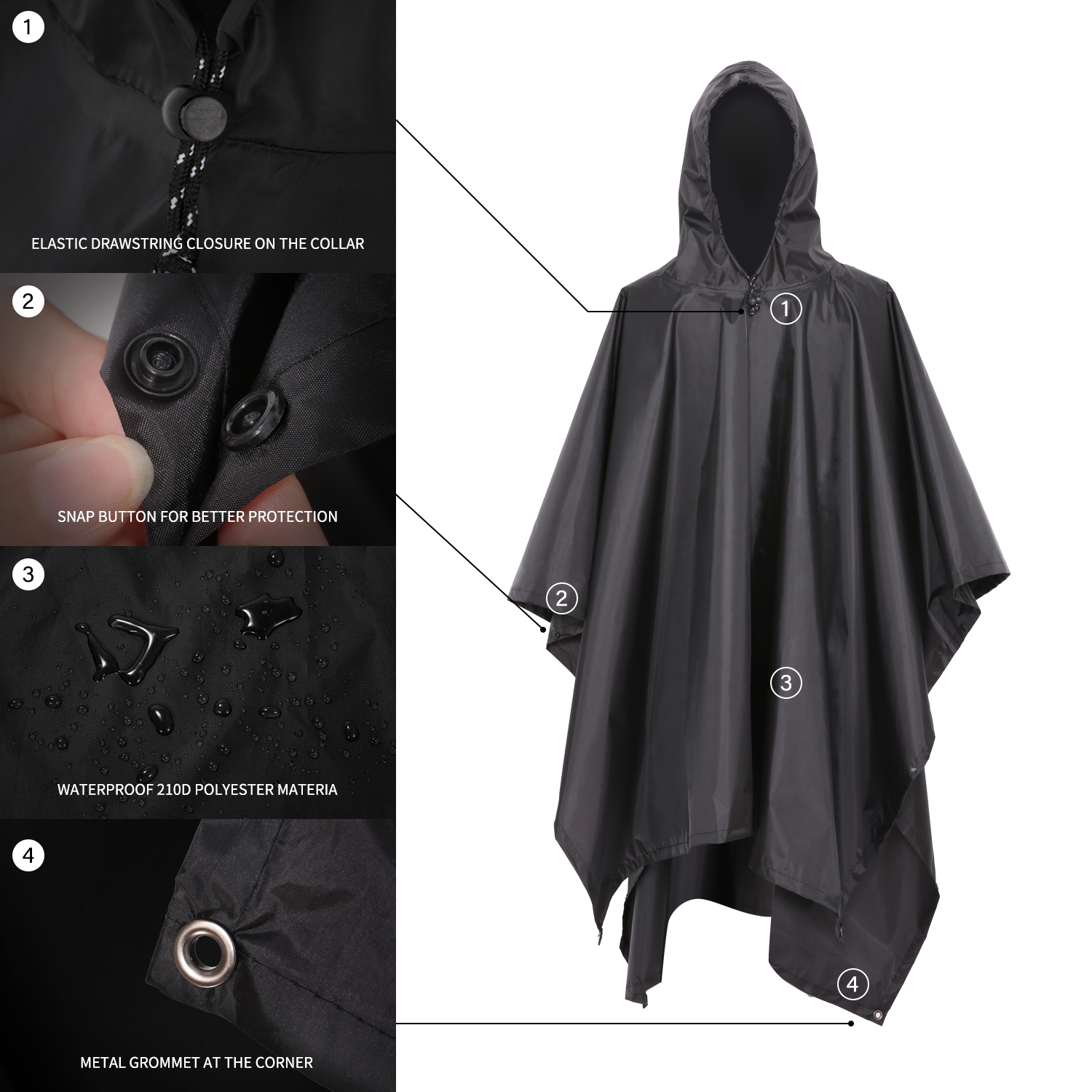 3-in-1 Waterproof Rain Poncho  - Outdoor Camping Mat Waterproof ulasan dan harga